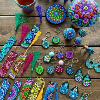 Handmade Mandala Jewellery & Accessories Set | Earrings, Necklace, Bookmark & Artistic Kitchen Décor