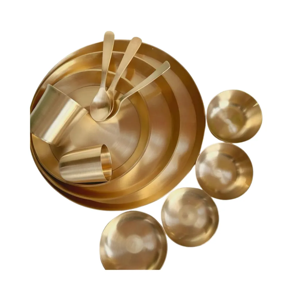 Brass Plates (Thali) & Bowls Set for Dining | Traditional Brass Dinnerware & Serving Set - Image 2
