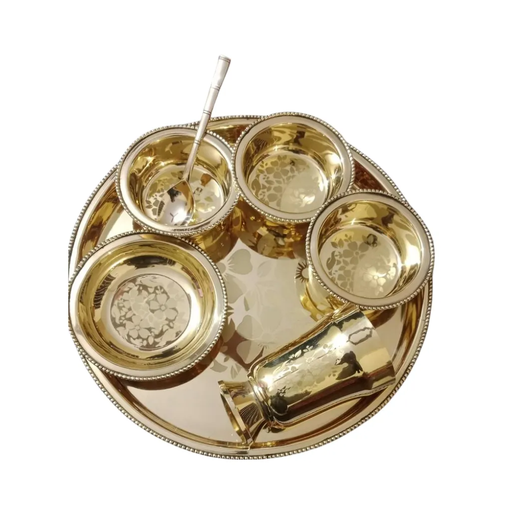Brass Plates (Thali) & Bowls Set for Dining | Traditional Brass Dinnerware & Serving Set - Image 3