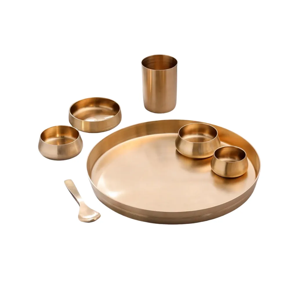 Brass Plates (Thali) & Bowls Set for Dining | Traditional Brass Dinnerware & Serving Set - Image 4
